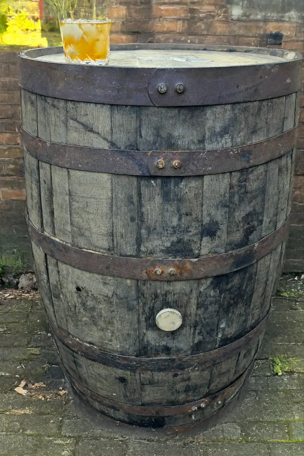 The Wandering Toast bourbon barrel bar with an old fashioned on top